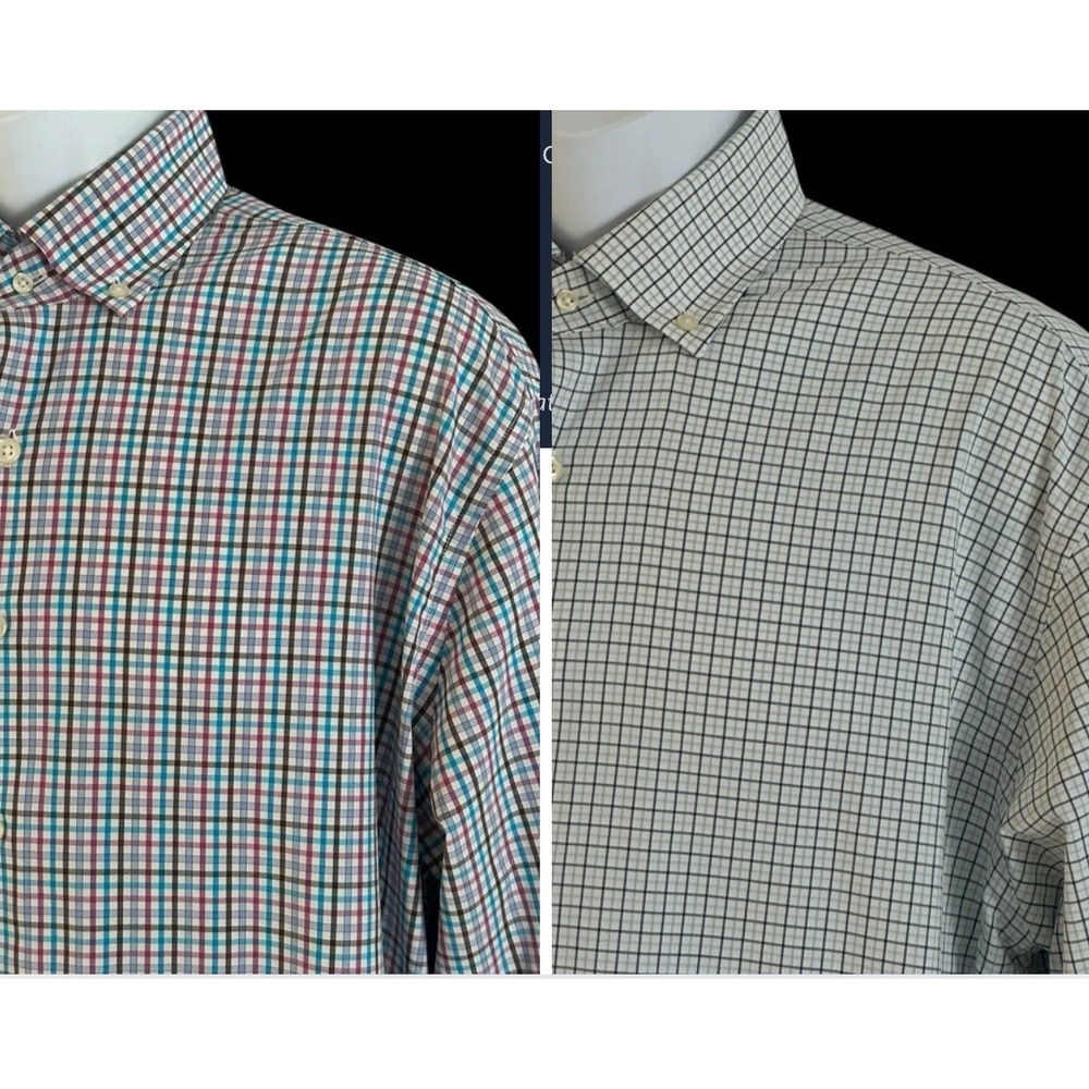 Lot 2 Peter Millar Shirts Mens L Summer Comfort Crown Crafted Check L/S Button